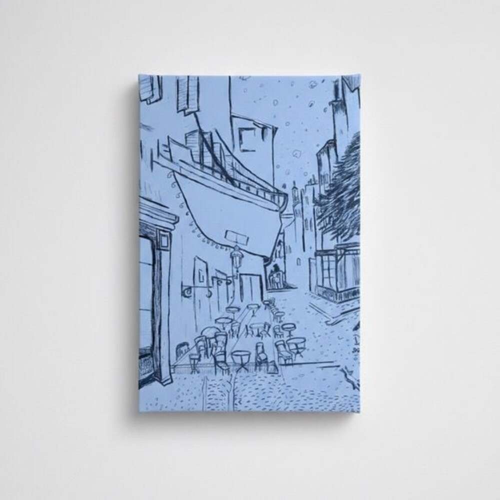 8x12 My Sketch Art Print of Van Goghs ‘Café Terrace at Night’ on canvas, Sketche